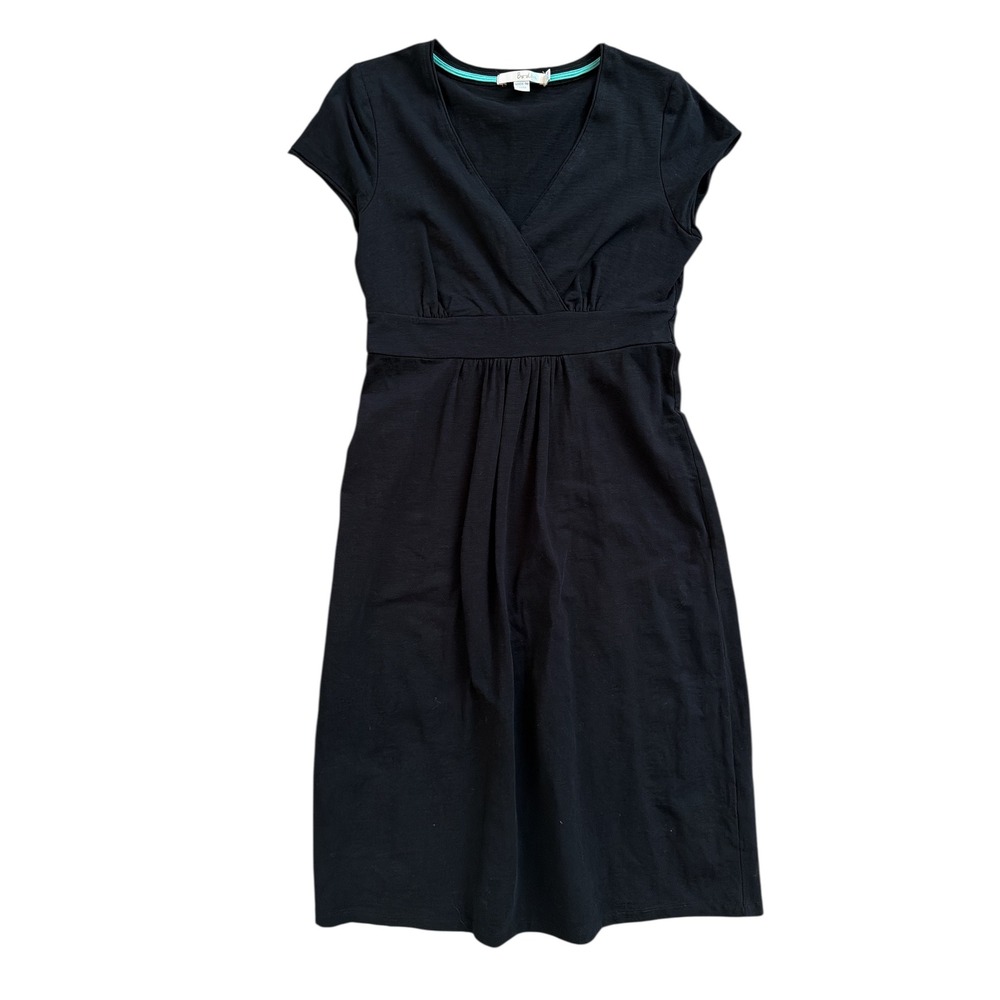 Boden Faux Wrap Empire Waist Dress Cap Sleeves Size US 4R Black